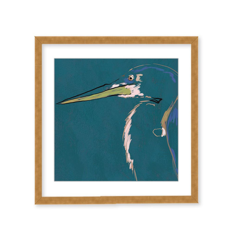 "Blue Heron Portrait" Framed Matted Print Wall Art