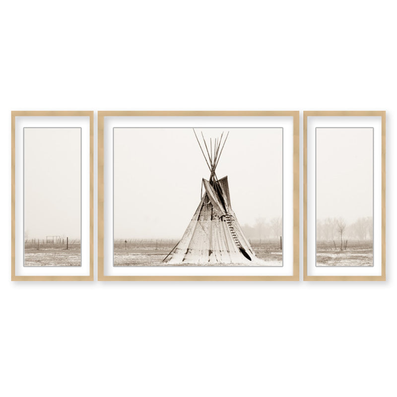 "Tipi Snow" Set of Three Framed Matted Print Wall Art