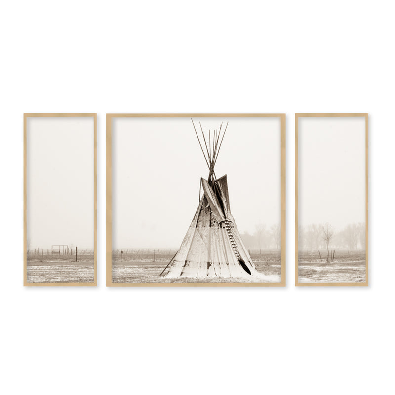 "Tipi Snow"Set of Three Framed Textured Wall Art