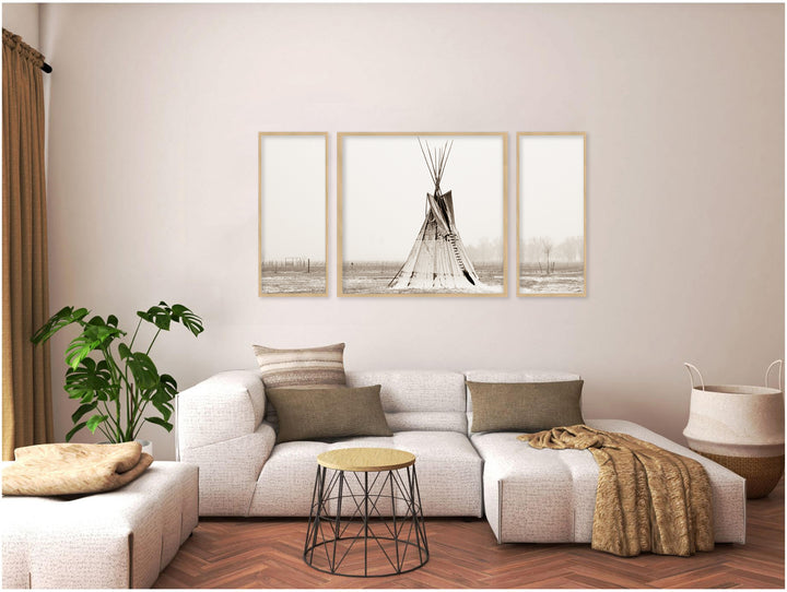 "Tipi Snow"Set of Three Framed Textured Wall Art