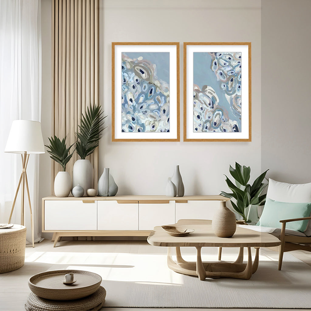 "Glistening Shores: Abstract Oyster Diptych" Framed Matted Print Wall Art