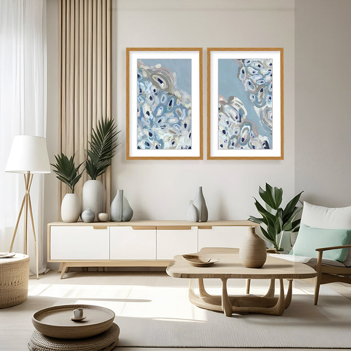 "Glistening Shores: Abstract Oyster Diptych" Framed Matted Print Wall Art