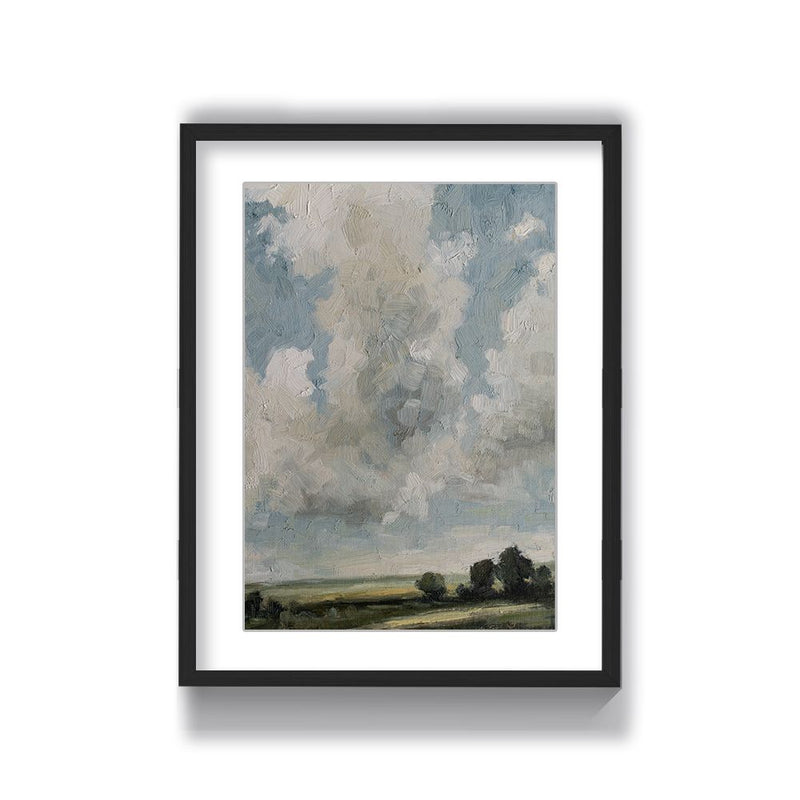 "Surreal Vistas: Abstract Realism of Hills and Cloudy Skies" Framed Matted Print Wall Art