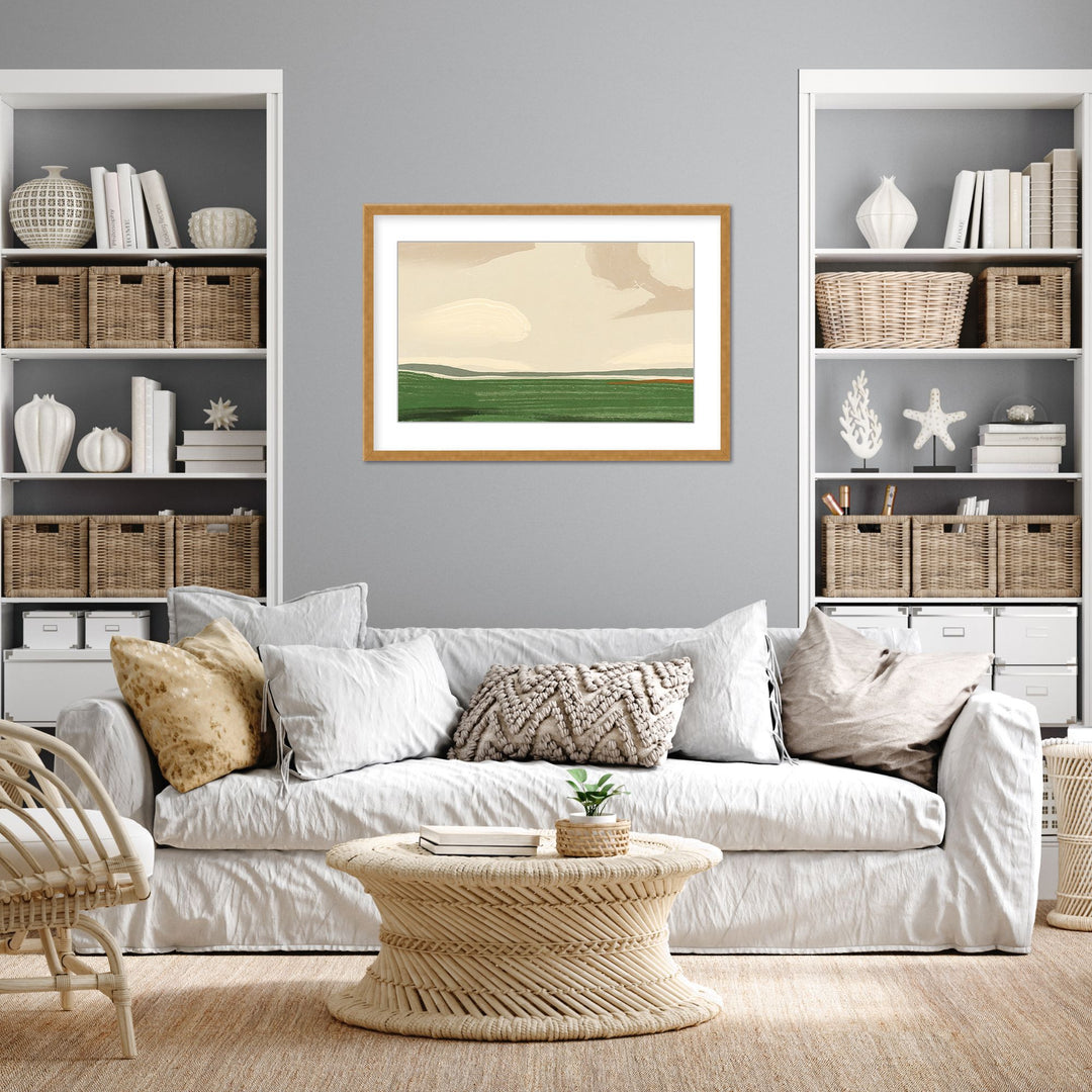 "Ethereal Horizons: Sky and Field in Grand Scale" Framed Matted Print Wall Art
