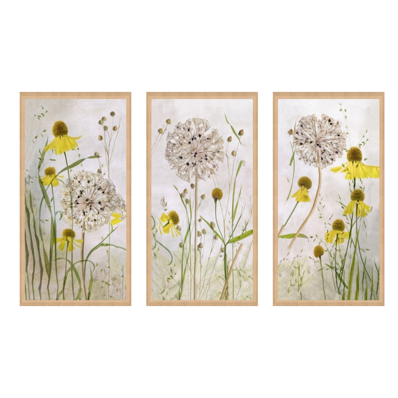 "Alliums and Heleniums" Set of Three Framed Canvas Wall Art