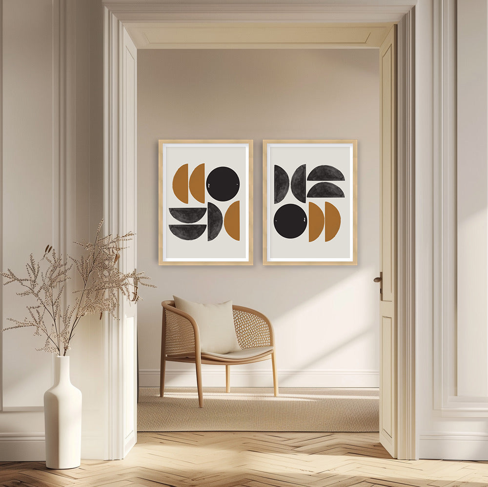 "Retro Composition" Set of Two Framed Textured Wall Art