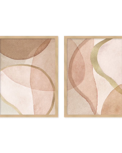 "Blush and Brown Abstract" Set of Two Framed Textured Wall Art