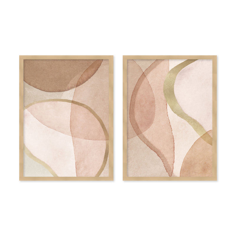 "Blush and Brown Abstract" Set of Two Framed Textured Wall Art