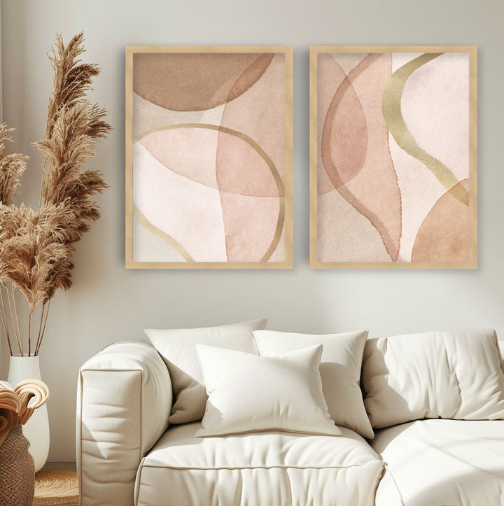 "Blush and Brown Abstract" Set of Two Framed Textured Wall Art