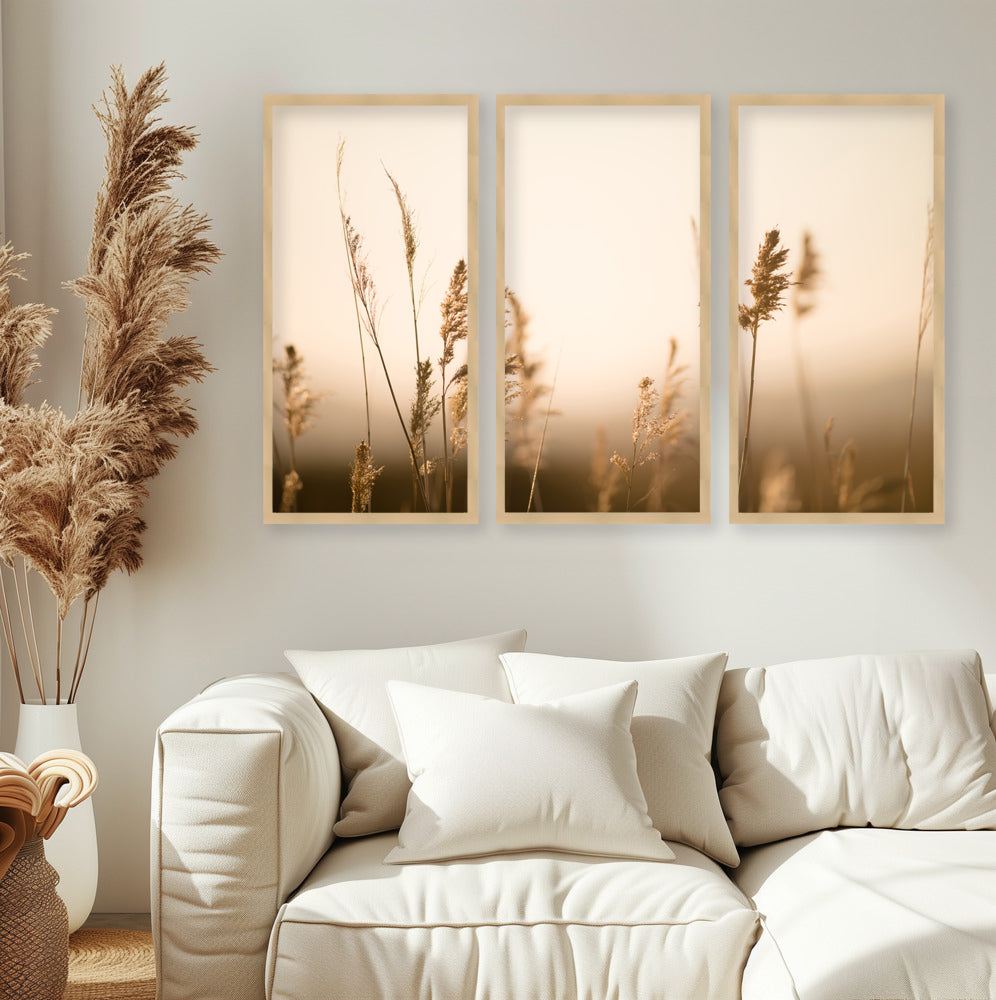 "Marsh Grass No.2" Set of Three Framed Textured Wall Art