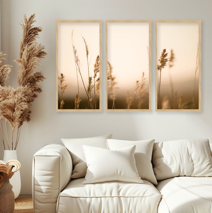 "Marsh Grass No.2" Set of Three Framed Textured Wall Art