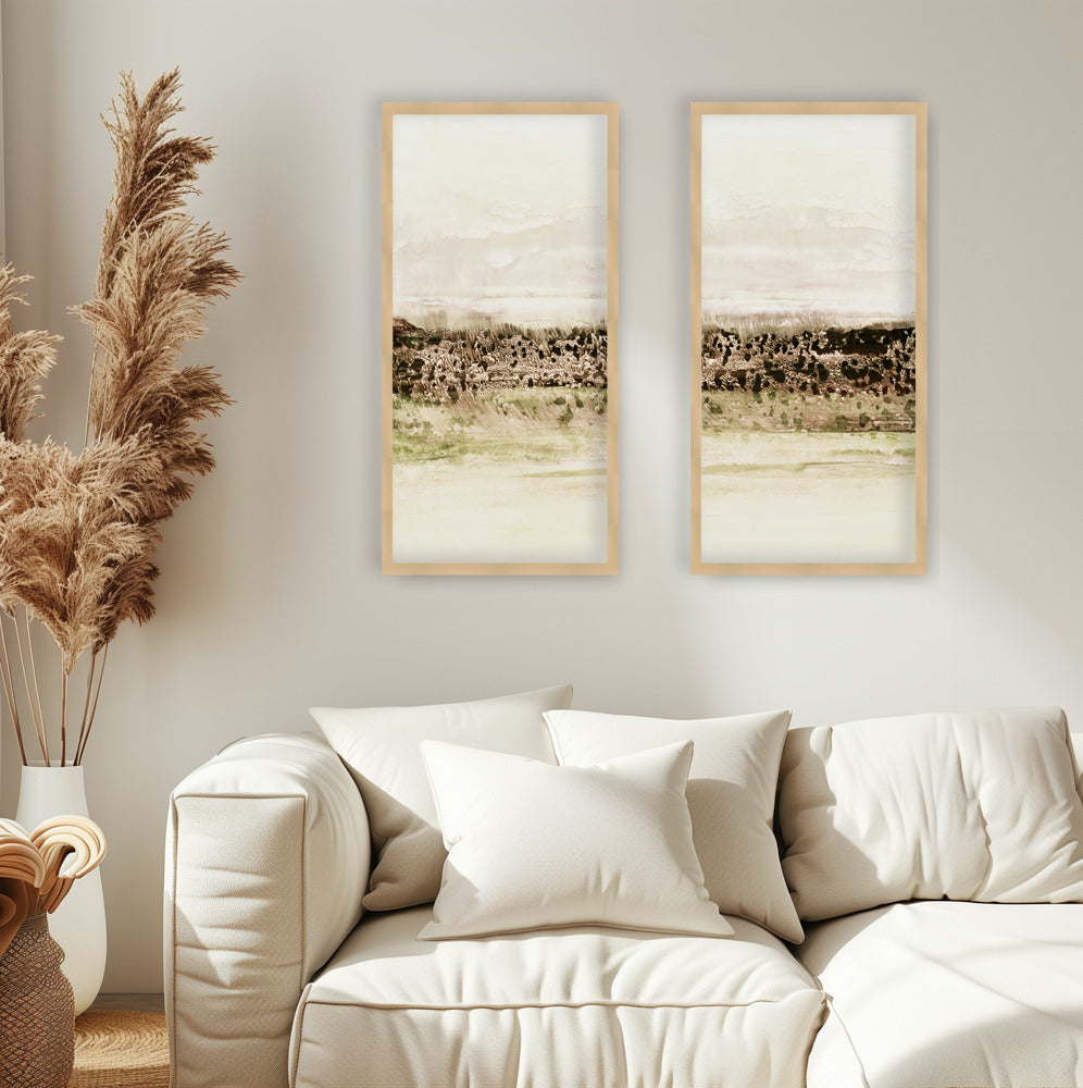 "Green Horizon" Set of Two Framed Textured Wall Art