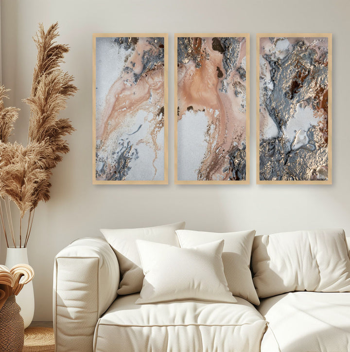 "Unearting" Set of Three Framed Textured Wall Art