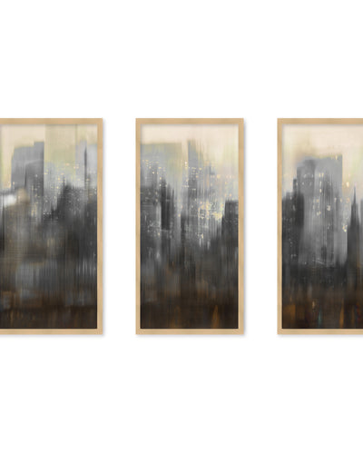 "Night Sky City" Set of Three Framed Textured Wall Art