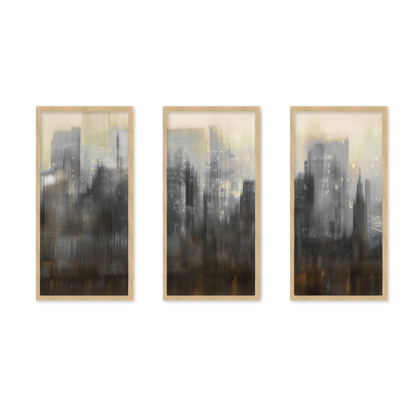 "Night Sky City" Set of Three Framed Textured Wall Art