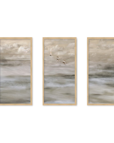 "Swans over sea" Set of Three Framed Textured Wall Art