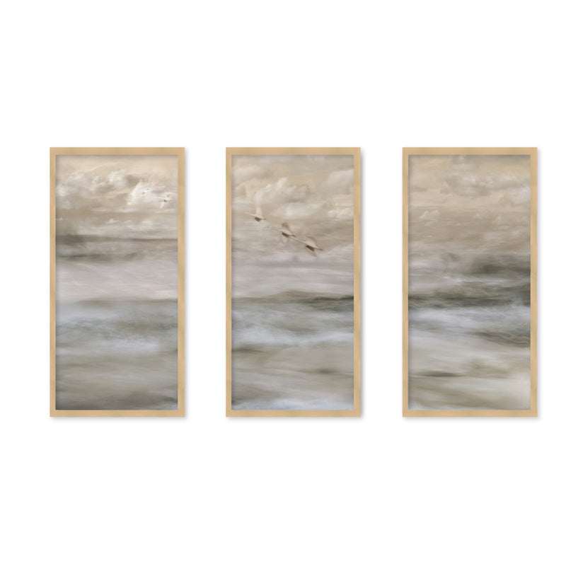 "Swans over sea" Set of Three Framed Textured Wall Art