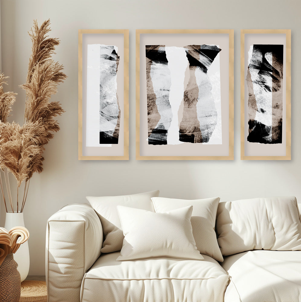 "Pieces 20" Set of Three Framed Textured Wall Art ready to hang wall art