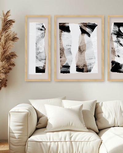 "Pieces 20" Set of Three Framed Textured Wall Art — Ready to Ship