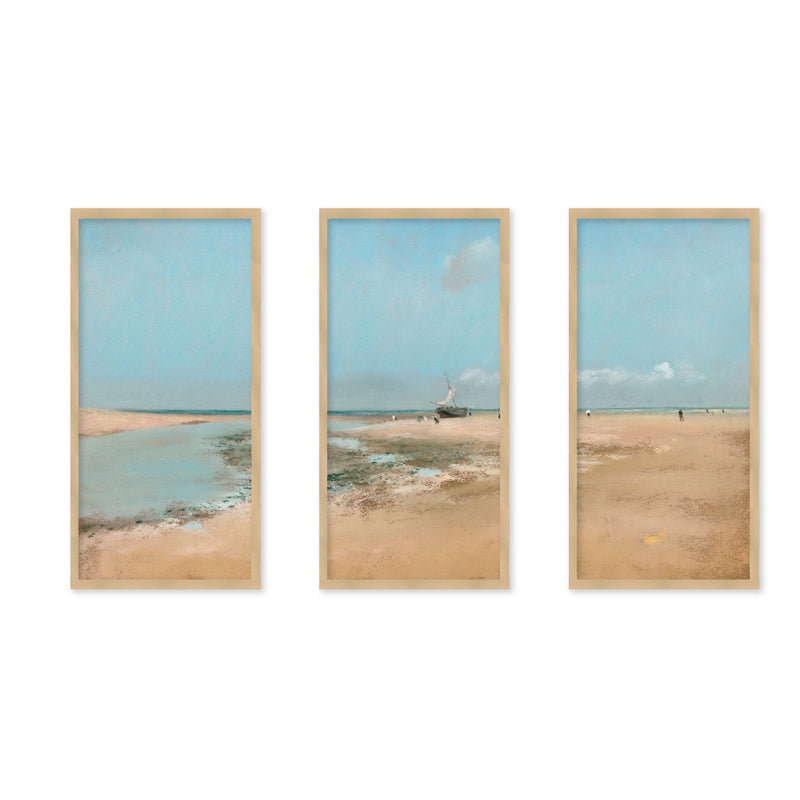 "Beach At Low Tide" Set of Three Framed Textured Wall Art