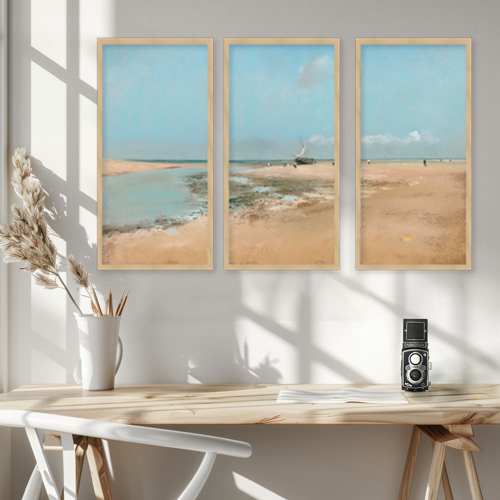 "Beach At Low Tide" Set of Three Framed Textured Wall Art