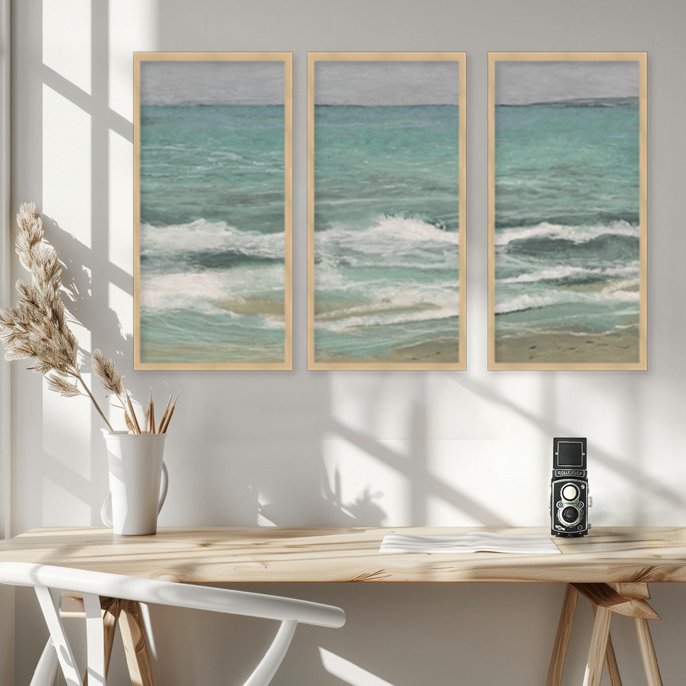 "East Bank Waves" Set of Three Framed Textured Wall Art