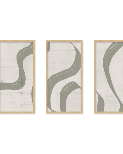 "Green Waves No.2" Set of Three Framed Textured Wall Art