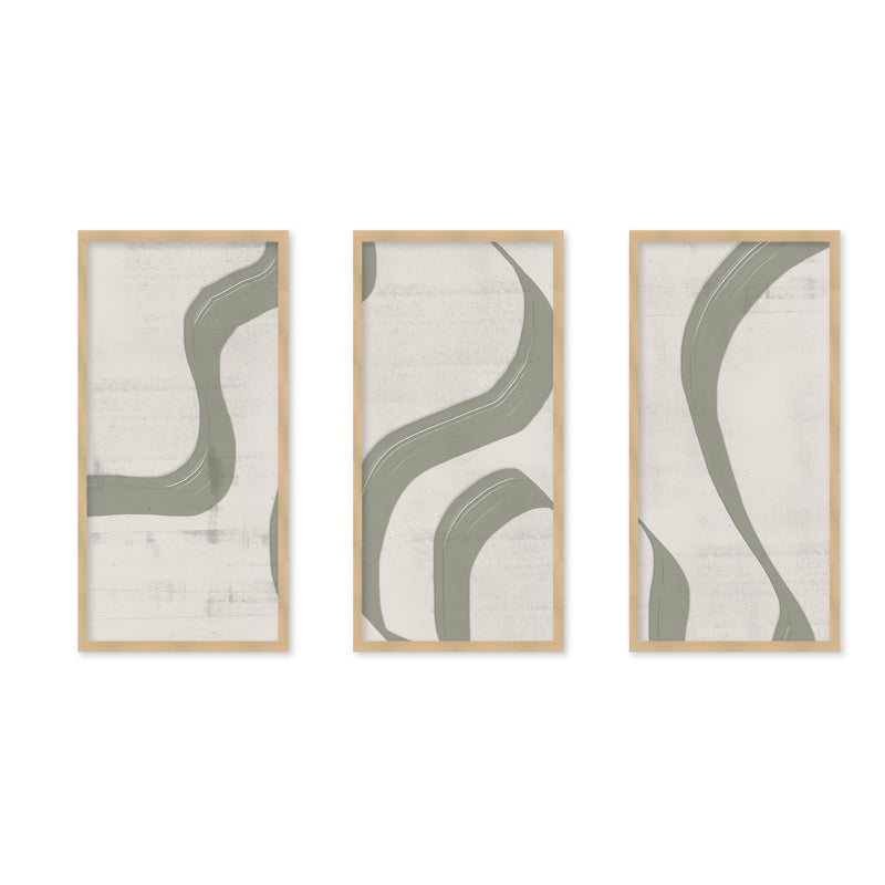 "Green Waves No.2" Set of Three Framed Textured Wall Art