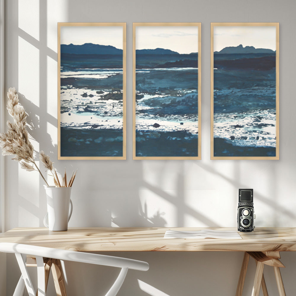 "Coastal Absract" Set of Three Framed Textured Wall Art