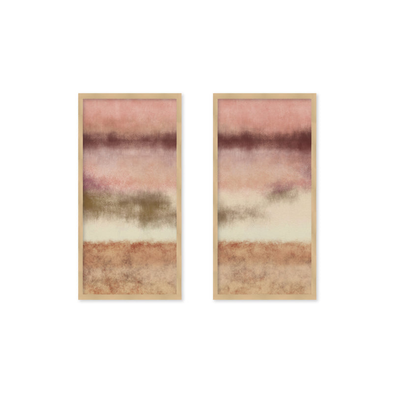 "Abstract watercolor landscape in pastel colors no. 2. Pink" Set of Two Framed Textured Wall Art