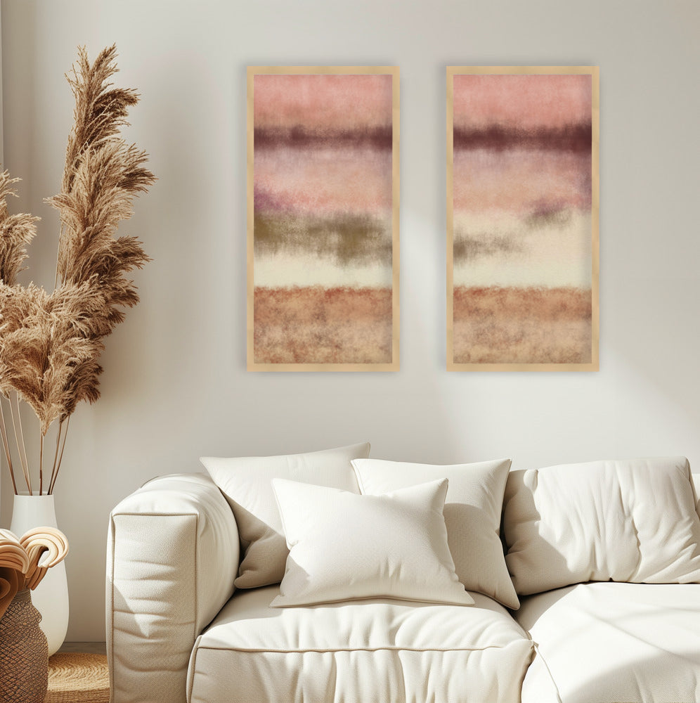 "Abstract watercolor landscape in pastel colors no. 2. Pink" Set of Two Framed Textured Wall Art