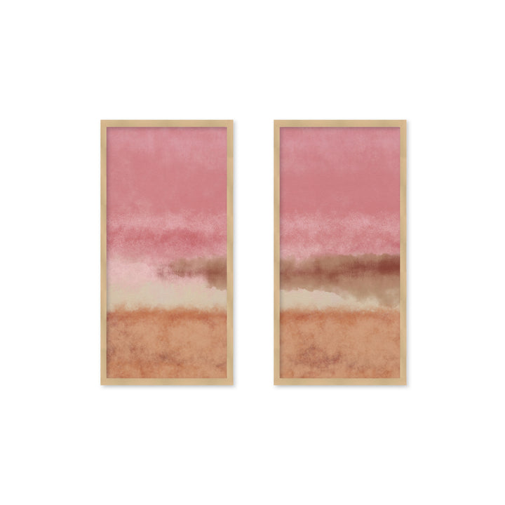 "Abstract watercolor landscape in pastel colors no. 3. Pink" Set of Two Framed Textured Wall Art
