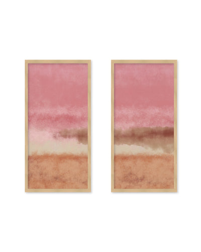 "Abstract watercolor landscape in pastel colors no. 3. Pink" Set of Two Framed Textured Wall Art