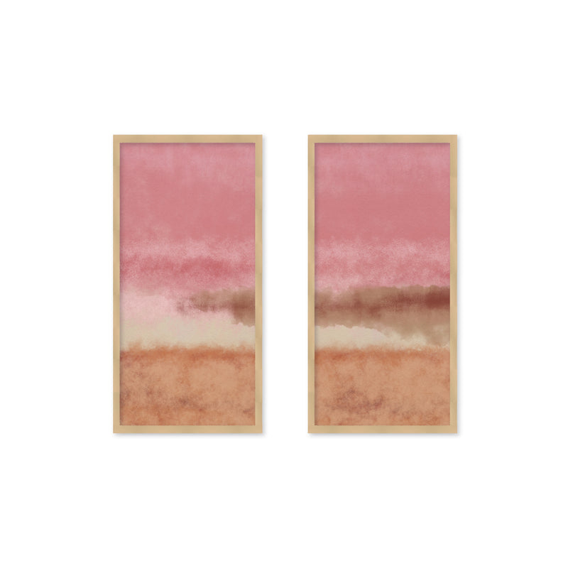 "Abstract watercolor landscape in pastel colors no. 3. Pink" Set of Two Framed Textured Wall Art