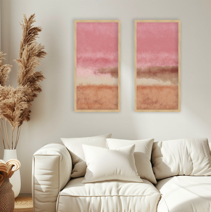 "Abstract watercolor landscape in pastel colors no. 3. Pink" Set of Two Framed Textured Wall Art