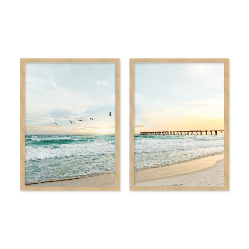 "Birds a Jetty" Set of Two Framed Textured Wall Art