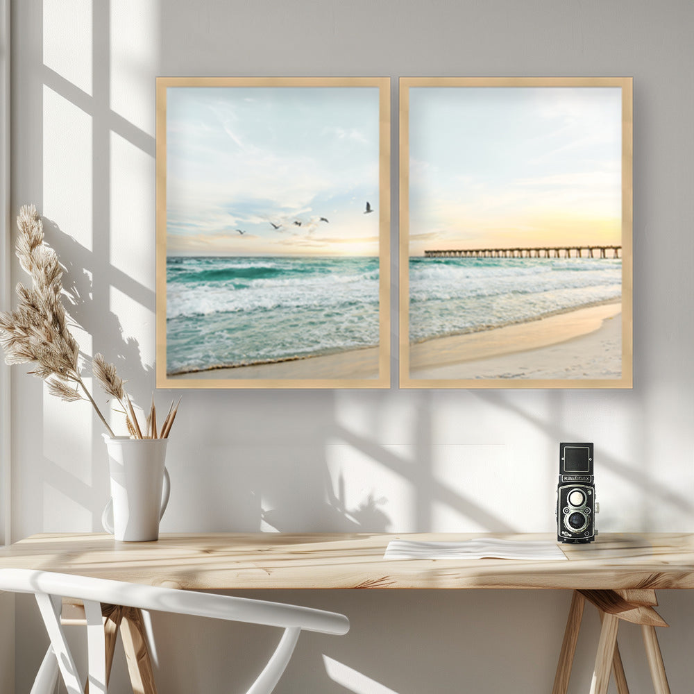 "Birds a Jetty" Set of Two Framed Textured Wall Art