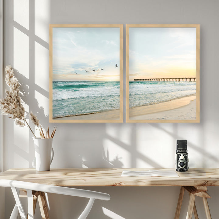 "Birds a Jetty" Set of Two Framed Textured Wall Art
