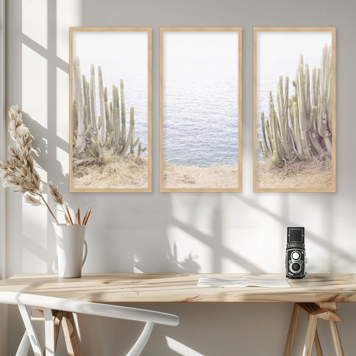 "Ocean Cactus" Set of Three Framed Textured Wall Art