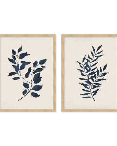 "Indigo Flora" Set of Two Framed Textured Wall Art