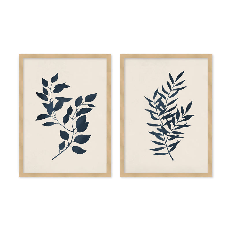 "Indigo Flora" Set of Two Framed Textured Wall Art