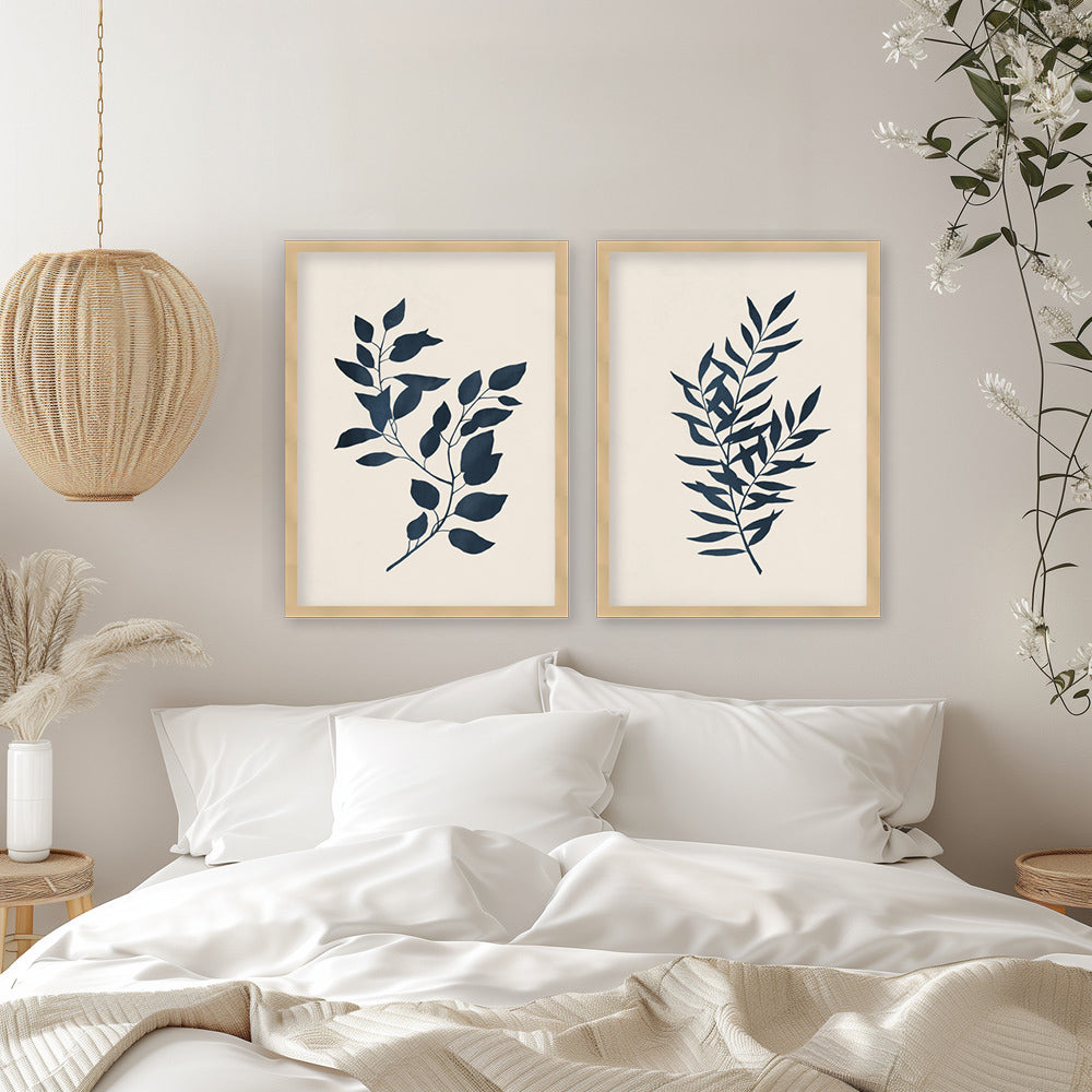 "Indigo Flora" Set of Two Framed Textured Wall Art