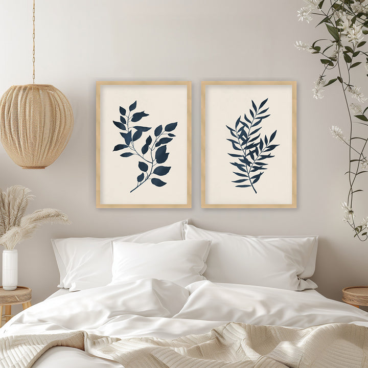 "Indigo Flora" Set of Two Framed Textured Wall Art