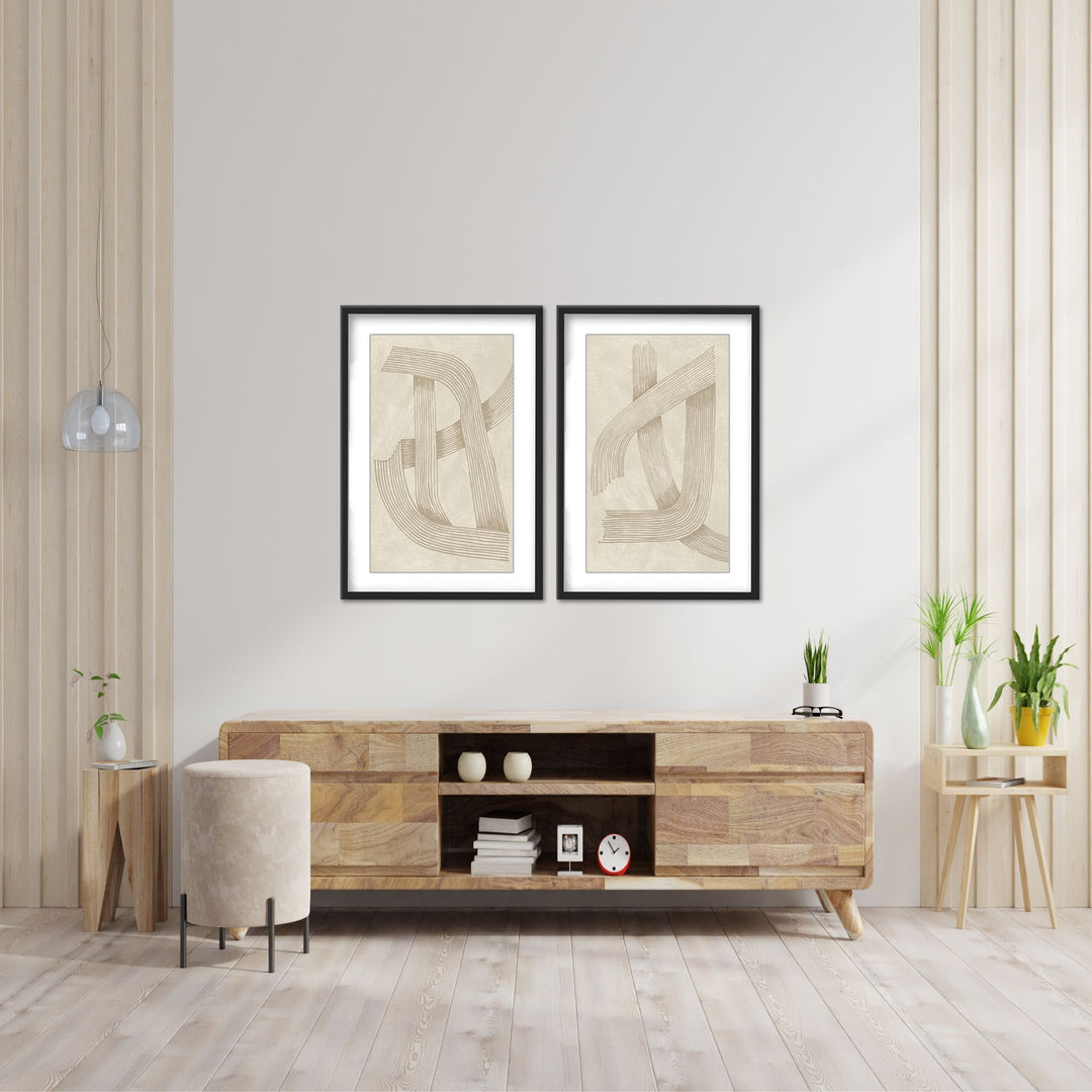 "Abstract Sophisticated Line Diptych" Framed Matted Print  Wall Art