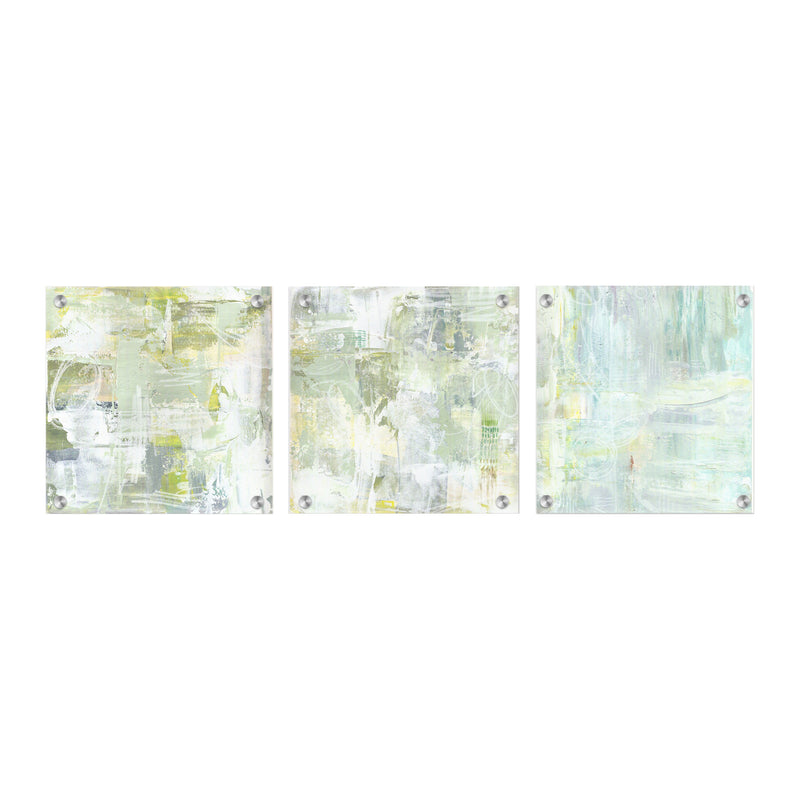 "Foggy Olive Abstract Set of Three" Acrylic Wall Art