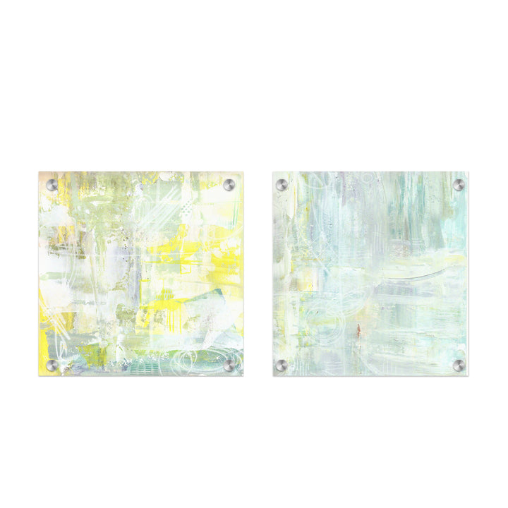 "Foggy Sun Rain Abstract Set of Two" Acrylic Wall Art