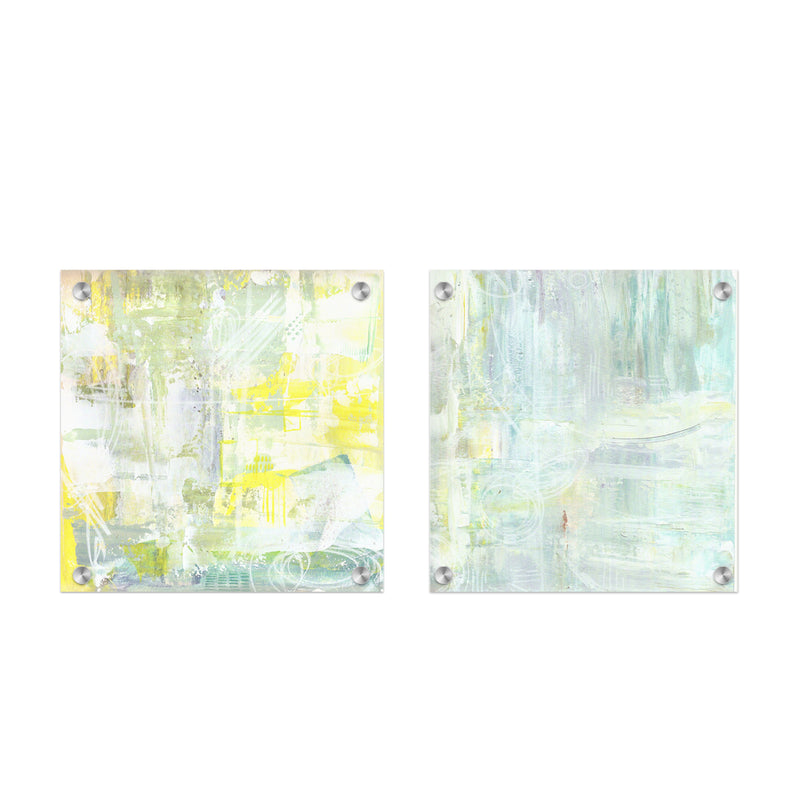 "Foggy Sun Rain Abstract Set of Two" Acrylic Wall Art