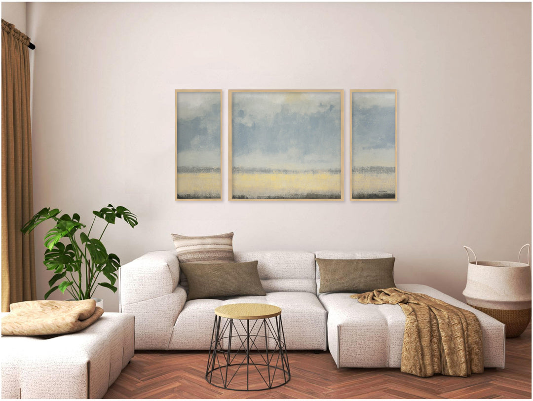 "Warm Coastal Breeze"Set of Three Framed Textured Wall Art