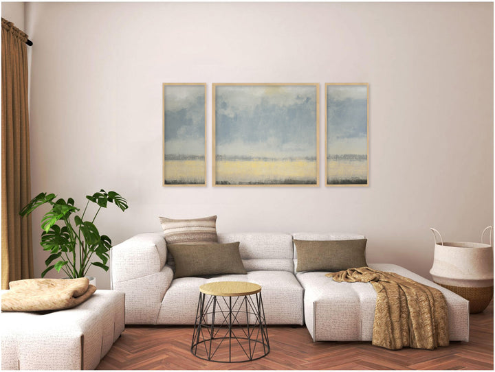 "Warm Coastal Breeze"Set of Three Framed Textured Wall Art