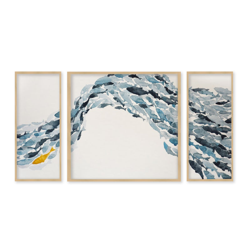 "Goldfish"Set of Three Framed Textured Wall Art